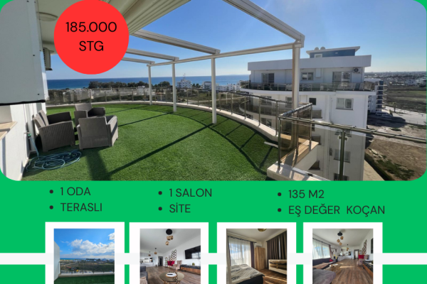 By Can Özker'den İskele Long Beach'de Oturuma Hazır Deniz'e 200 m 2. El Daire Teraslı