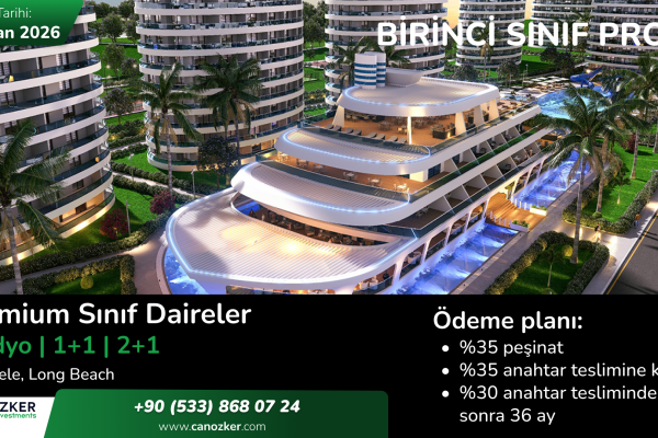 İskele Long Beach'te Deniz Manzaralı Residence Daireler